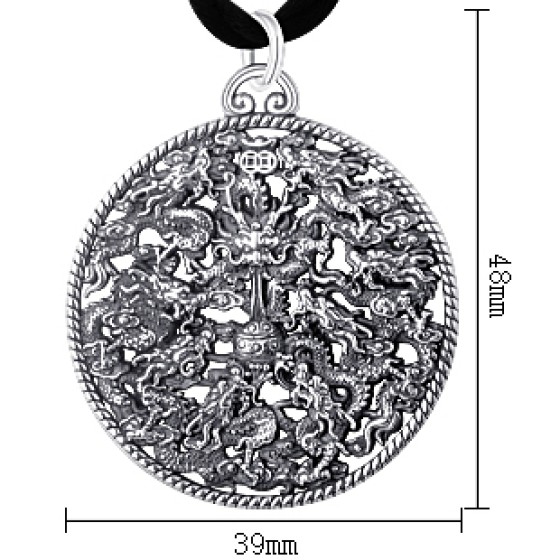 990 Pure Silver Nine Dragons Playing with Pearl Zodiac Dragon Head Pendant