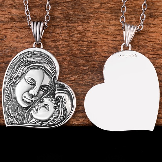 990 Pure Silver Sacred Mother Heart Locket Pendant