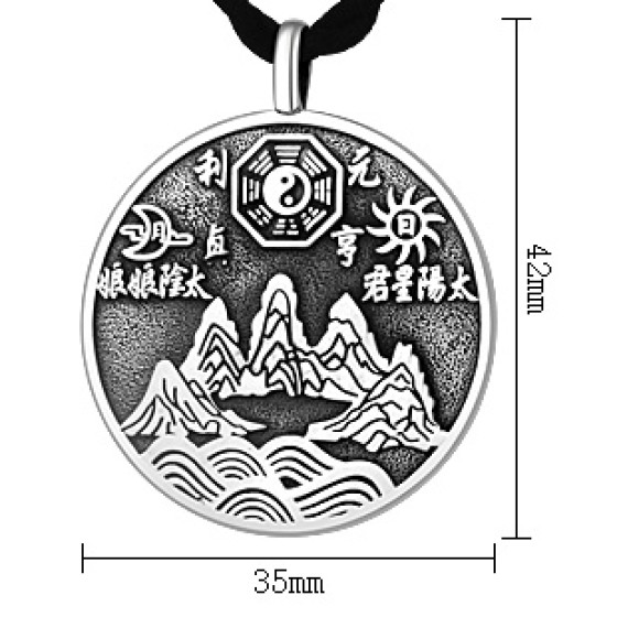 990 Pure Silver Mountain-Sea Talisman & Bagua Pendant