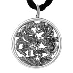 990 Pure Silver Twin Dragons Playing with Pearl Pendant