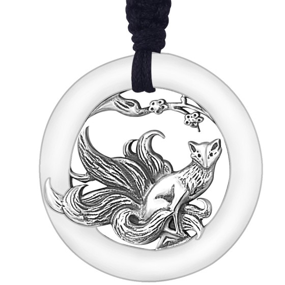 990 Pure Silver Nine-Tailed Fox Double-Sided Peace Knot Pendant