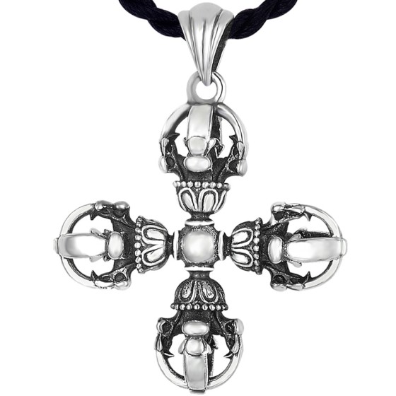 990 Pure Silver Cross Vajra Pestle Pendant