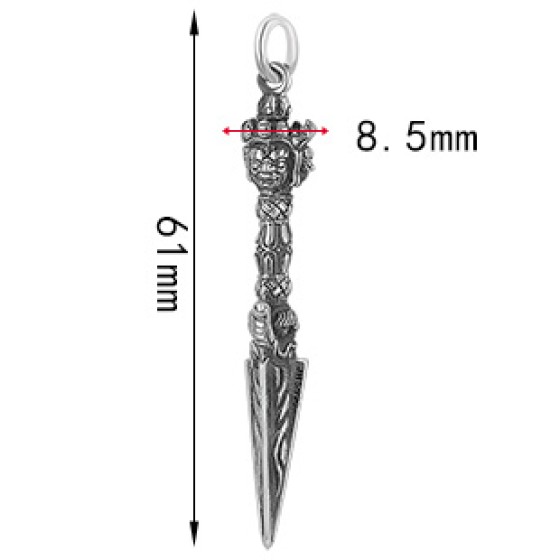 990 Pure Silver Phurba Triple-Bladed Vajra Dagger Pendant
