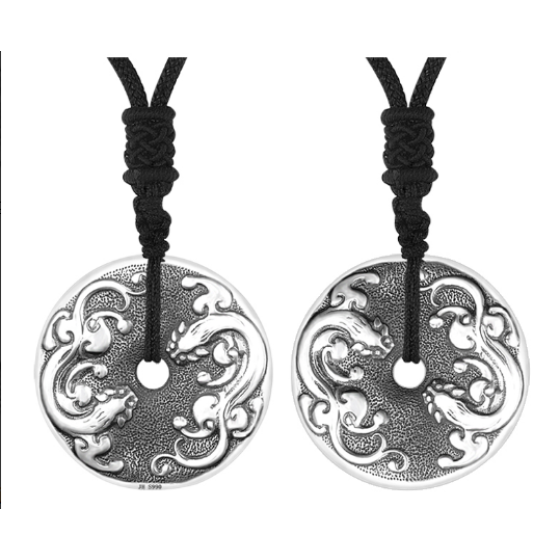 990 Pure Silver Chi Dragon Peace Knot Pendant