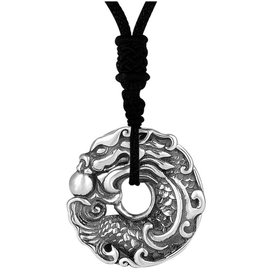 990 Pure Silver Carp-to-Dragon Peace Knot Pendant