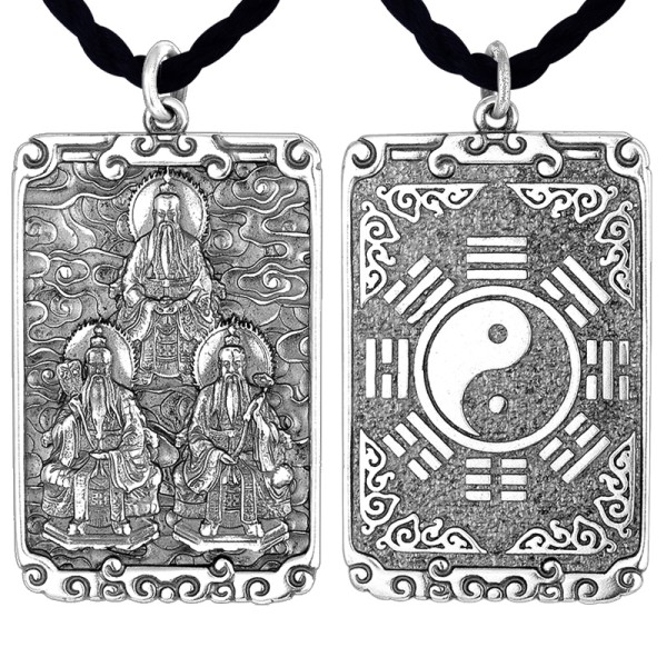 925 Silver Three Pure Ones Bagua Square Pendant