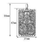 925 Silver Three Pure Ones Bagua Square Pendant