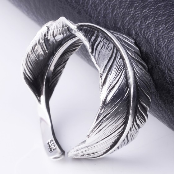 925 Silver Feather Open-End Ring