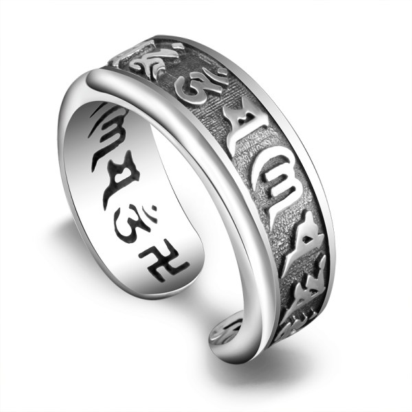 925 Silver Six-Syllable Mantra Men's Open-End Ring