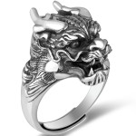 990 Pure Silver Zodiac Dragon Head Open-End Ring