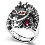 990 Pure Silver Dragon Head Open-End Ring