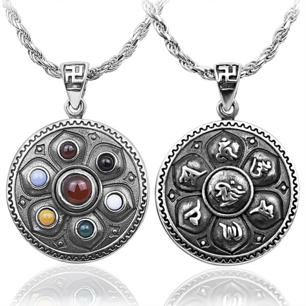 925 Silver Six-Syllable Mantra Rotating Seven Treasures Pendant