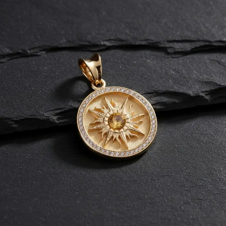 Gold Plated Sun Pendant November Citrine Front View