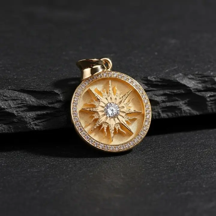 Gold Plated Sun Pendant April White Topaz Front View