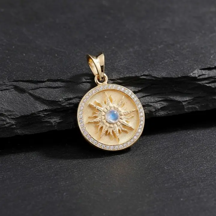 Gold Plated Sun Pendant June Moonstone Front View