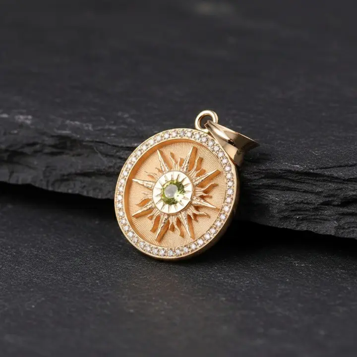 Gold Plated Sun Pendant August Peridot Front View