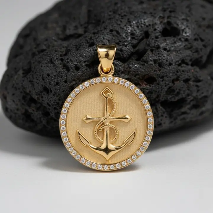 Anchor Diamond 18K Gold Pendant