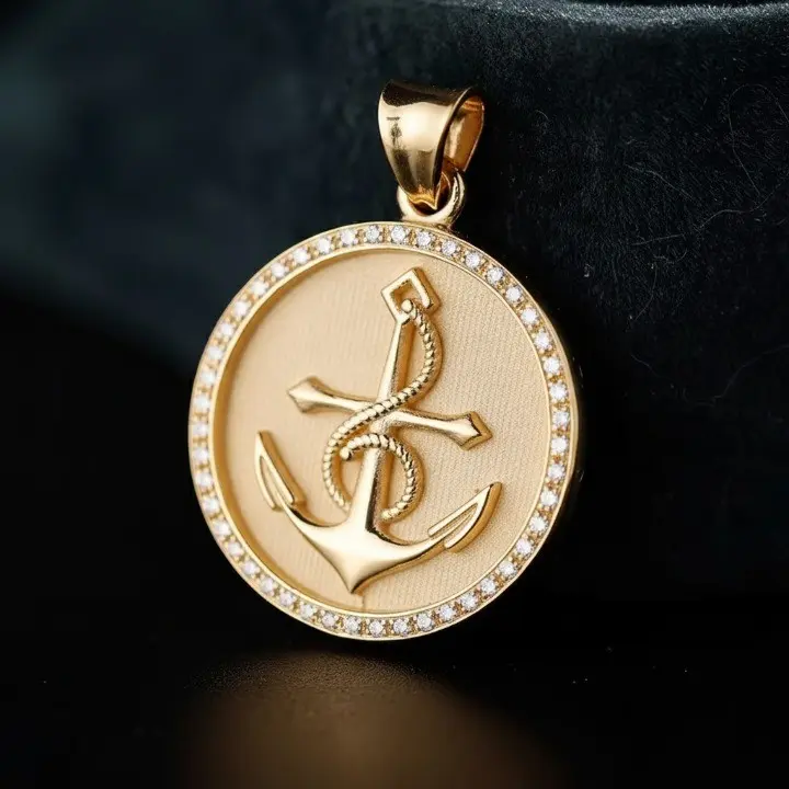 Anchor Diamond 18K Gold Pendant