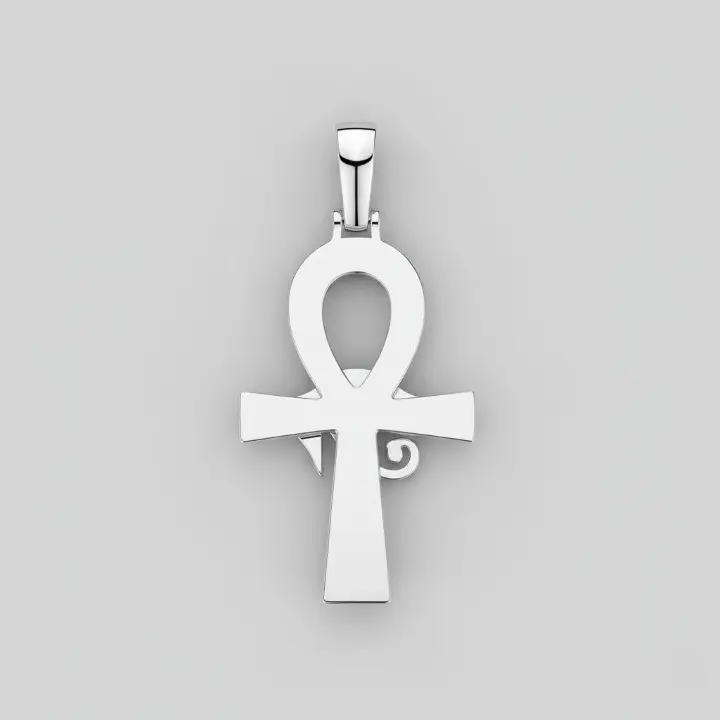 14K White Gold Finished S925 Sterling Silver Ankh and Eye of Horus Guard Pendant with Cubic Zirconia