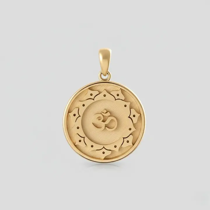 14K Gold Classic Om (Aum) Sanskrit Universe Sound Disc Pendant
