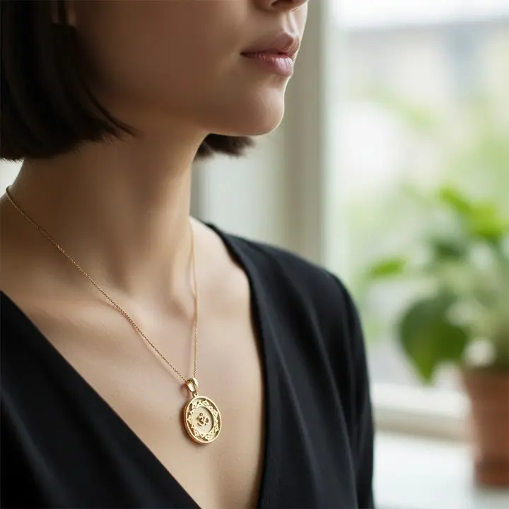 14K Gold Classic Om (Aum) Sanskrit Universe Sound Disc Pendant